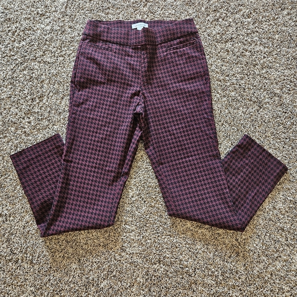 Liz Claiborne Pants - Liz Claiborne Lisa Straight Leg Pull On Mid Rise Burgandy Houndstooth Pants 6